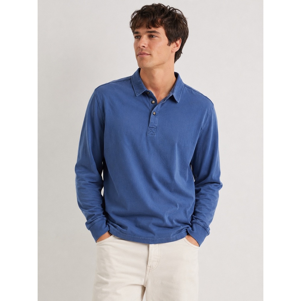J.Press Mens Blue 100% Peruvian Cotton Long Sleeve Polo Shirt Size Small